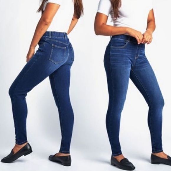 Betabrand Yoga Denim Classic Pull On Skinny Leg Jeans Dark Wash Medium Long - Picture 1 of 11